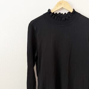 WHITE HOUSE BLACK MARKET | Elegant Black Ruffle Mock Neck Wrist LBD Dress | XL
